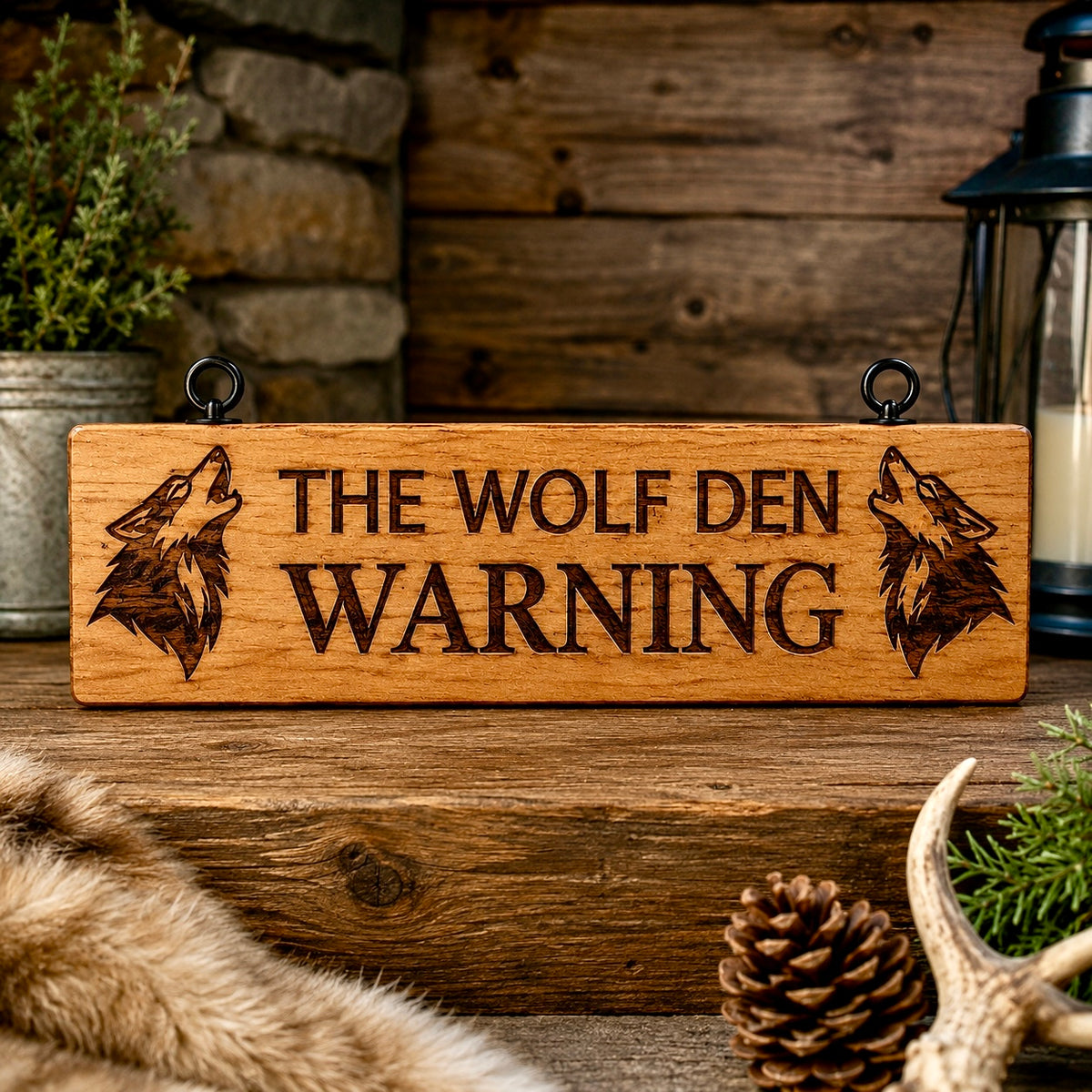 Personalized Wolf Den Dog Gate Sign | Custom Cedar Pet Sign