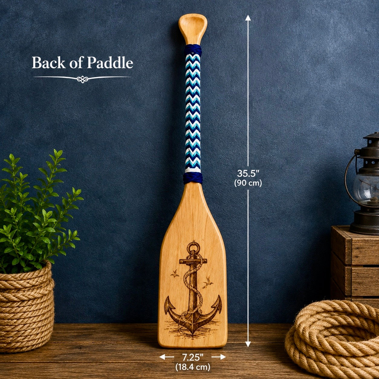 Double-Sided Engraved Lighthouse & Anchor Wood Paddle | Coastal Nautical Wall Decor | Handmade Beach House Decor
